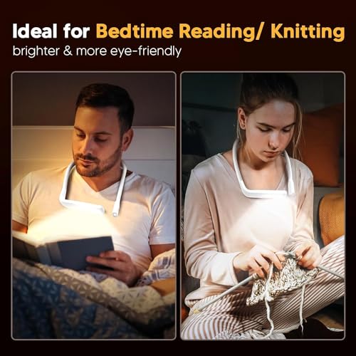 Neck Light, Rechargeable Book Light for Reading, Bright Dual Lamps | 3 Color Stepless Dimming Needlepoint Light, Sewing Knitting Gifts Crochet Accessories Crafts, White Elephant Gifts Christmas - color: White