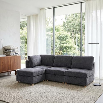 KEIKI 4 Seat Modular Convertible Sofa with Storage Seats, Multifunctional Folding Fabric Sectional Couch with Removable Covers, Modern Sleeper Sofa for Movie Nights, Living Room - size: 4-Seater