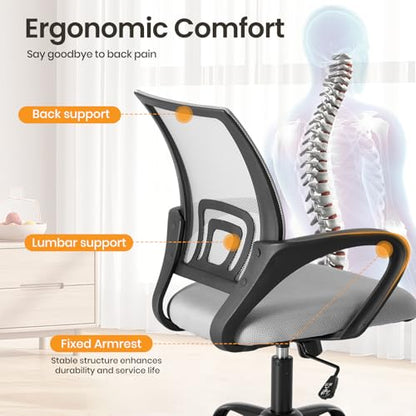 OLIXIS Ergonomic Office Chair 2 Pack, Home Desk Mesh Chairs, Lumbar Support | Height Adjustable, Fixed Armrest, Rocking Mode, 360 Swivel, 2 Pack Home, Grey - color: Grey, size: 2
