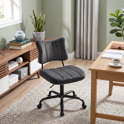 Homkdom Velvet Vanity Chair with Bow Backrest & Height Adjustable,Bedroom | Armless,360 Swivel,Silent Casters for Dressing Room & Living Room, Home Office,Make up,Reading,Black - color: Black