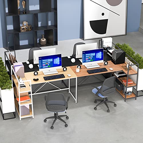 Tangkula Reversible L-Shaped Computer Desk, Space Saving Corner Desk with 3-Tier Storage Shelves & Metal Frame, Modern Executive Home Office Desk, PC Laptop Desk Workstation for Small Space (Black)