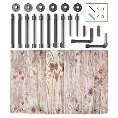 Yuanshikj 5 Tier with 24" Solid Wood Planks, Industrial Pipe Ladder Shelf | Metal Iron Rustic Wall Mounted for Living Room,Office, Decor Storage,Bookshelf - size: 5 Tier With 24" Solid Wood