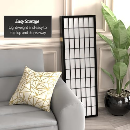 4 ft. Short Window Pane Shoji Screen - Black - 5 Panels - color: Black, size: 5 Panels