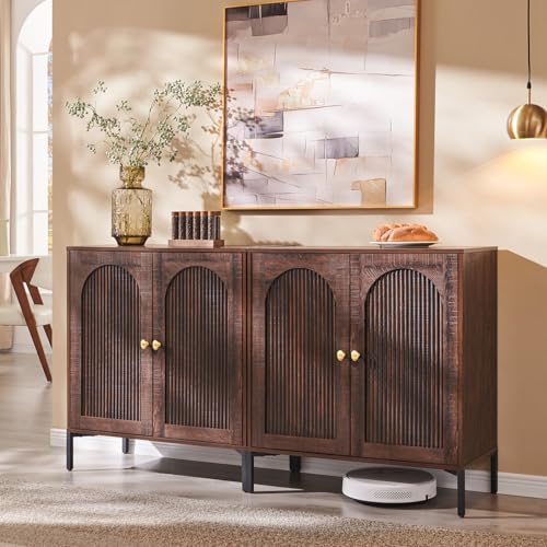 IFGET 61.75" W Modern Arched Sideboard Buffet Cabinet with Storage, Brown | Fluted Arch Sideboard Cabinet w/Adjustable Shelves, Wooden Modular Kitchen Cabinet for Dining& Living Room, Entryway - color: Brown, size: 2 Pieces