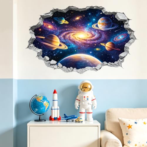 Hole in Wall Universe Wall Decals, Wall Stickers Decor | 2 Sheets 11.8"x37.8" Vinyl Removable Peel and Stick Murals, Plant Decor for Bedroom, Bathroom, Office, Classroom & Home - style: Hole in Wall Universe