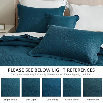 DaisyHuang Bedspread - Full Size Bedding Cover - Modern & Contemporary Coverlet Set, Real Stitching, Reversible, Lightweight, 5 Piece, Blue - color: Blue, size: Full(96"x110")