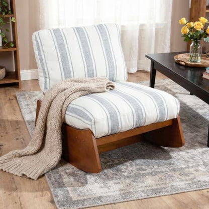 Armless Rocking chair, Upholstered Glider Lounge Chair, Gray Stripe | Comyf Chenill, Curved Solid Wood Base, for Living Room, Bedroom - color: Gray Stripe