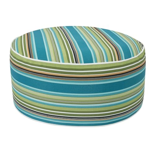 Outdoor/Indoor Inflatable Ottoman Pouf D20 xH9, All Weather Round Footstool with Handle, Water Repellent Portable Footrest for Patio Garden Camping Travel-Green Stripe - color: Green Stripe