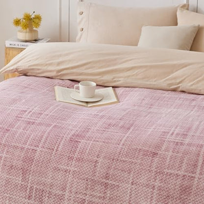 COOVA Fleece Bed Blanket Twin Size, Super Soft and Cozy 3D Jacquard Warm Blankets, Lightweight and Fuzzy Throw for Couch, Sofa, Chair, Giftable (Light Pink, 60"x80") - color: Graphite Light Pink, size: 60"x80"