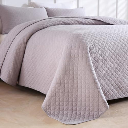 Wistown Cotton Queen Bedspread Quilt Bedding Set, Grey | 3 Pieces Reversible Lightweight Soft Coverlets Comforters, All Seasons, Diamond Stitching Pattern - color: Grey Diamond Pattern, size: Queen (90 by 98inch)