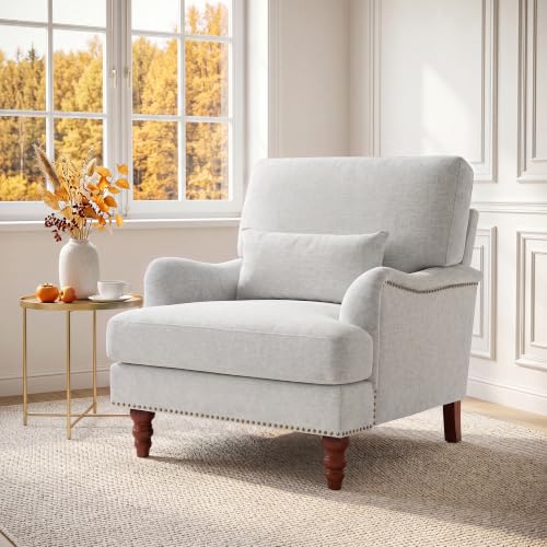 Mid-Century Modern Accent Chair with Lumbar Pillow, Ash Grey, 2 Pack | Upholstered Chenille Armchair, Solid Wood Frame & Legs, Comfy Reading Lounge Sofa for Living Room Bedroom, & Small Spaces - color: Chenille Ash Grey, size: 2 Seat