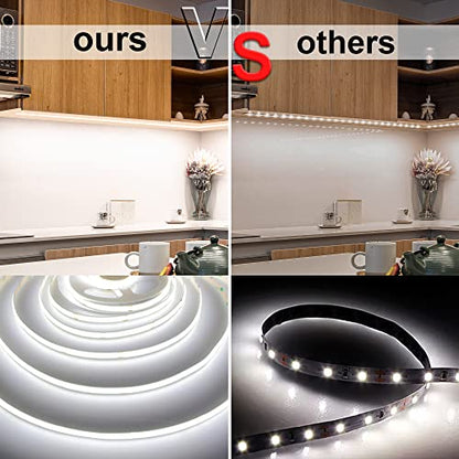 AXMOTUT COB LED Strip Lights with Remote, 24V 9.84ft White Dimmable LED Light Strips, High Bright 6000K LED Lights with Power Supply for Room, Kitchen, DIY Home Decoration - size: 6000K/9.84ft