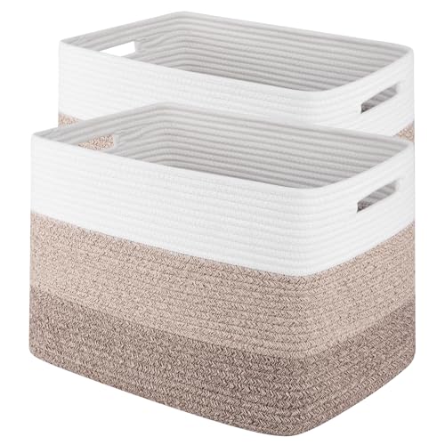 2 Pack Woven Storage Baskets for Closet, Toy Basket with Handles | Large Baskets for Organizing Shelves, Closet Storage for Blanket Living Room, Bedroom, Nursery, 15.8" x 11.8" x 11.8" - color: Gradient Brown