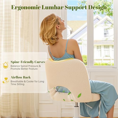 DurayLoly Vanity Chair with Open-Back & 360° Swivel | Cute Desk Chair, Silent Caster , Soft Teddy Fleece, Height Adjustable,Off-White - color: Off-white
