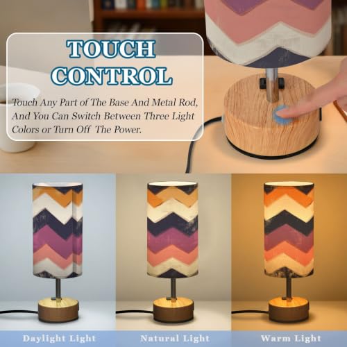 Kigai Colorful Folded Threads Touch Control Bedside Table Lamp 3 Way Dimmable Nightstand Lamp with USB A+C Charging Ports & AC Outlet Fabric Shade for Bedroom Desk Living Room