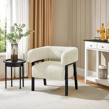 Yaheetech Accent Living Room Chair with Pocket Coiled Seat Set of 1 | Sofa Armchair | Barrel Chair | Corduroy | Comfy | Modern | Small Space | Bedroom | Reading | Beige - color: Beige