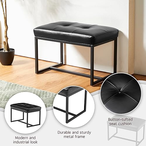 Glitzhome Ottoman Bench Pack of 2, Modern PU Leather Vanity Stools Chairs with Metal Frame, Makeup Stool Padded Foot Rest Stool for Living Room Vanity, Entryway, Bathroom, Black - color: Black, Pack of 2