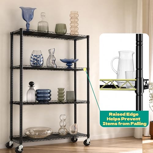 Storage Shelves with Cover & Wheels, 36" W x 14" D x 63" H | 4-Tier Wire Shelving with 600D Oxford cover, Rolling Metal Storage Shelf for dorm, pantry, kitchen or Closet - size: 4-Shelf 36"W x 14"D x 63"H W/Cover
