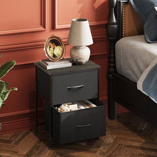 WLIVE Black Nightstand Set of 2, Night Stand with 2 Fabric Drawers, Small Dresser for Bedroom, Bedside Tables for Small Spaces, Dorm, Wood Top | Versatile Small Side Table, Sturdy Metal Frame & Adjustable Feet, 15-Min Quick-Assembly - color: Black (Set of