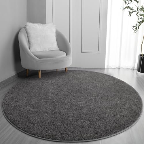 FlyDOIT Round Area Rugs for Bedroom Living Room, 5x5 Dark Grey Super Soft Comfy Thickened Memory-Foam Indoor Circle Carpet, Modern Aesthetic Minimalist Carpet for Boys Girls Adults Nursery Home Décor - color: Dark Grey, size: 5' (Round)