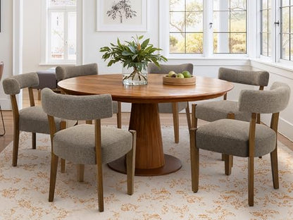 RNKSFX Upholstered Dining Chairs Set of 2, Walnut Wooden Kitchen & Dining Room Chairs, Mid Century Modern Fabric Farmhouse Dining Chairs Oversized Sturdy Rounded Chairs Curved Back, Tan Brown - color: Tan Brown