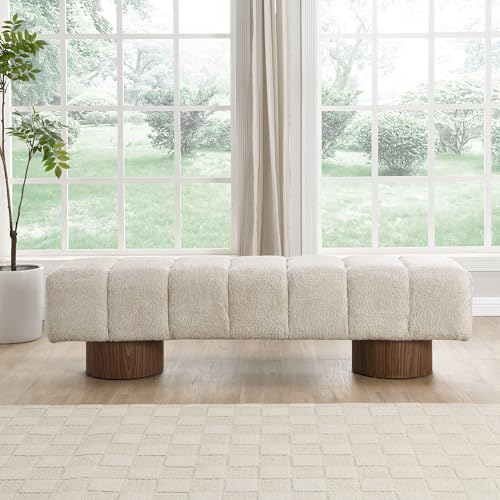 Christopher Knight Home Manila 64" Boucle Dining Bench, Upholstered Ottoman Bench, Rectangular Dining Seat, Spacious Seating, Long Footstool for Living Room Dining Room, No Assembly Needed, Beige - color: Beige