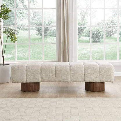Christopher Knight Home Manila 64" Boucle Dining Bench, Upholstered Ottoman Bench, Rectangular Dining Seat, Spacious Seating, Long Footstool for Living Room Dining Room, No Assembly Needed, Beige - color: Beige