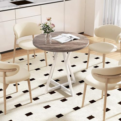 Small Dining Table, 31.5" Round Kitchen Table for 2 with X-Shaped Metal Pedestal Base, Wooden Dining Room Table for Small Spaces, Cafe, Apartment, Living Room, Office (Oak Grey+White)