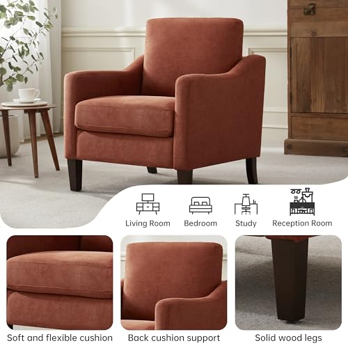 VKNOW Accent Chairs, Living Room Chairs with Wood Legs, Orange | Mid Century Armchair, Flexible Cushion, No Tool Assembly, Removable Cushion, Upholstered Single Sofa For Living Room, Bedroom - color: Orange