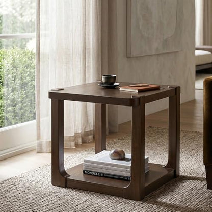 Signature Design by Ashley Breckington End Table, Dark Brown Side Table with Lower Shelf, Contemporary Style for Deep Couches, Hardwood Solids, Oak Veneer and MDF Substrate, 27" W - color: Dark Brown - Shelf