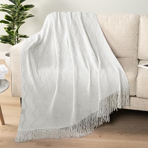 PAVILIA White Knit Throw Blanket, Soft Knitted Farmhouse, 50x60 | Lightweight Decorative Summer Fall Throw, Outdoor Textured Boho Blanket, For Couch Bed Sofa Chair Living Room Bedroom - color: White, size: 50 X 60 Inches - Throw