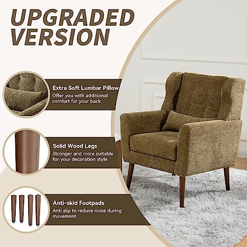 Modern Accent Chair, Upholstered Armchair with Pillow, Fabric Single Sofa Chair with Lounge Seat and Wood Legs Accent Chair for Living Room Bedroom Small Spaces (Avocado, Set of 2) - color: Avocado, size: Set of 2