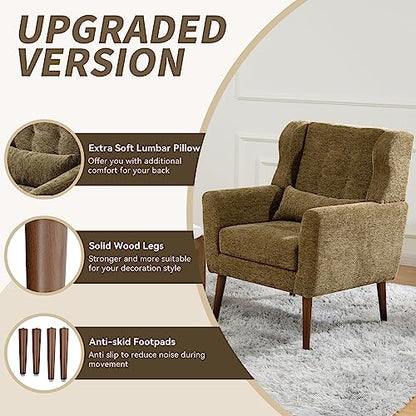 Modern Accent Chair, Upholstered Armchair with Pillow, Fabric Single Sofa Chair with Lounge Seat and Wood Legs Accent Chair for Living Room Bedroom Small Spaces (Avocado, Set of 2) - color: Avocado, size: Set of 2