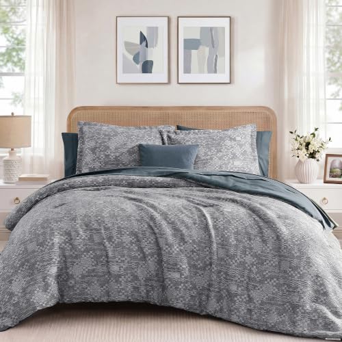 MaiRêve King Size Comforter Set Crinkle Textured Navy Bedding Set 7 Pieces | Farmhouse All Season Bed in a Bag with Comforter, Sheets, Pillowcases & Shams - color: Navy, size: King