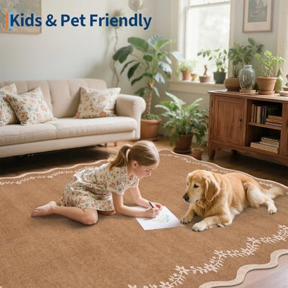 GarveeHome 2.5x10 Scalloped Washable Runner Rug Long Hallway Kitchen Rug | Soft Brown Hall Runner Non Slip Entryway Rug Farmhouse Thin Laundry Mat Stain Resistant Carpet for Bathroom Beside Rug - color: Brown, size: 2'6" x 10' (Rectangular)