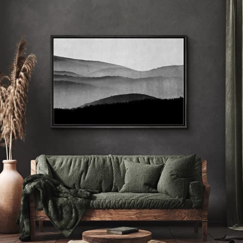 SIGNWIN Framed Canvas Print Wall Art Black Gray Watercolor Mountain Range Vista Abstract Nature Illustrations Modern Art Decorative Elements Duotone for Living Room, Bedroom, Office - 16"x24" Black - color: A11-02-abm05, size: 24"L x 16"W