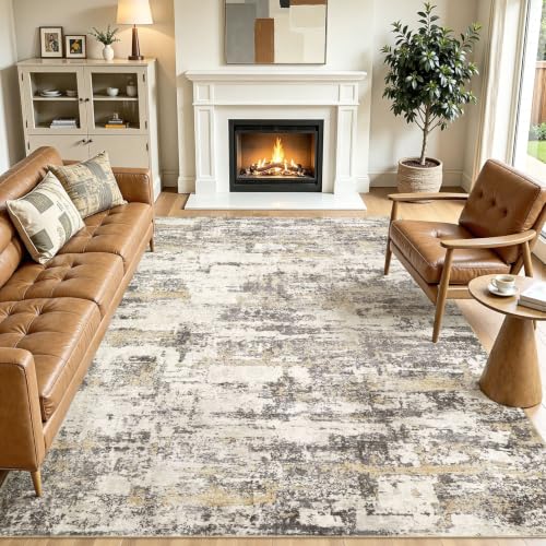 9x12 Area Rugs Abstract Washable Living Room Rug, Gold Brown | Modern Neutral Non-Slip Soft Low Pile Stain Resistant Carpet for Bedroom, Dining Room, Nursery Home Decor - color: Gold Brown, size: 9' x 12' (Rectangular)