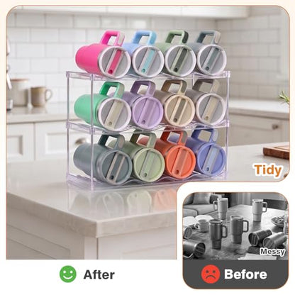 Large Compartment Water Bottle Organizer, Stackable Water Bottle Holder for Stanley 40 oz Tumbler, Clear Tumbler Organizer for Cabinet, Kitchen Pantry or Countertop, 3 Pack (3 Pack) - size: 3 Pack