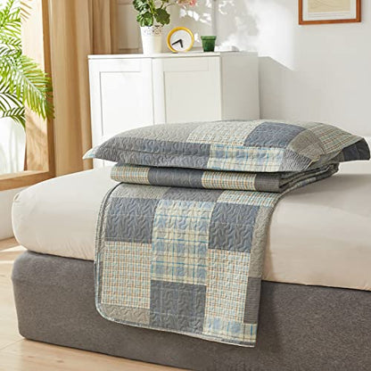 Ycosy Quilt Set King Size Bedspread Coverlet Plaid Patchwork Bedding Modern Mens Quilts Soft Lightweight Quilt Yellow Grey Plaid Coverlet Reversible Quilt Bedspread Home Bedding Collection - color: Soot Yellow, size: King