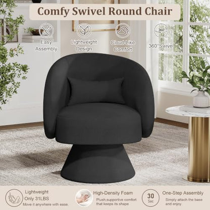 Swivel Barrel Chair Set of 2 , 360 Degree Small Accent Chair, Linen Black | Modern 360 Degree Swivel Barrel Chair Set, Comfy Small Vanity Accent Chair with Pillow for Living Room,Bedroom,Office - color: Black