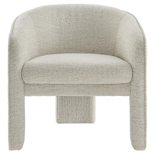 Modway Greer Comfy Barrel Accent Chair with 3 Legs in Parchment Boucle Fabric – Cozy Round Reading Armchair – Mid Century Modern Upholstered Wide Barrel Dining Chair with Curved Back - color: Parchment