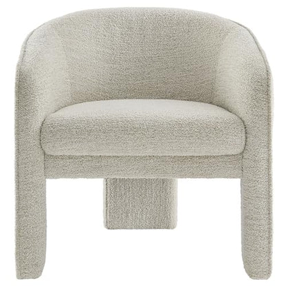 Modway Greer Comfy Barrel Accent Chair with 3 Legs in Parchment Boucle Fabric – Cozy Round Reading Armchair – Mid Century Modern Upholstered Wide Barrel Dining Chair with Curved Back - color: Parchment