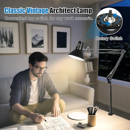 LED Clamp on Desk Lamp, 360°Adjustable Swing Arm Desk Lamp | Clamp Light with Eye-Caring LED Bulb for Home Office Reading Drafting