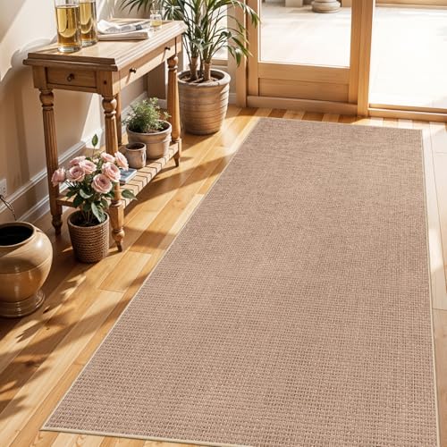 3x6 Runner Rug Washable Non Slip: Solid Color Faux Jute Boho Kitchen Rug | Thin Easy Clean Indoor Farmhouse Rug for Entryway Kitchen Hallway Bedroom - Outdoor Patio Rug, Modern Decor Mat (Beige,3x6) - color: Beige, size: 3' x 6' (Rectangular)