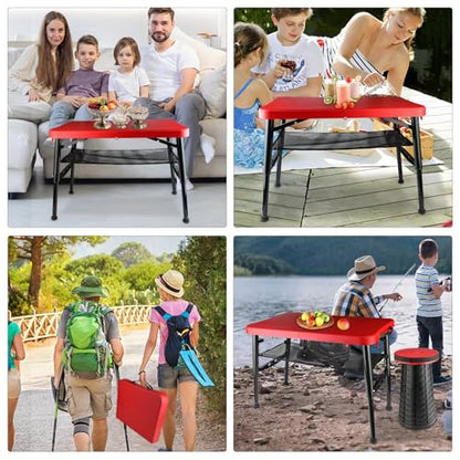 Small Folding Table, Adjustable Height, Camping & Picnic Table, 4 Foot Lightweight - color: Red