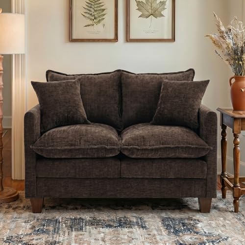 50" Love Seat, Small Cloud Sofa Couch with 2-Layer Cushion & 27" Deep Seat, 2 Pillows for Small Spaces, Bedroom, Apartment, Office, Living Room, in a Box, Brown - color: Brown, size: Loveseat