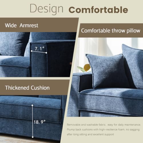 YUHUASHI Linen Fabric Loveseat Sofa, Modern Upholstered 2-Seater Couch with Square Arms and Throw Pillow, Sturdy Small Space Sofa Furniture for Living Room Bedroom Apartment (Blue, 65 Inch W) - color: Blue, size: 65 Inch W