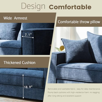 YUHUASHI Linen Fabric Loveseat Sofa, Modern Upholstered 2-Seater Couch with Square Arms and Throw Pillow, Sturdy Small Space Sofa Furniture for Living Room Bedroom Apartment (Blue, 65 Inch W) - color: Blue, size: 65 Inch W