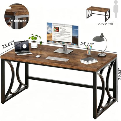 HSH Rustic Computer Desk,55 Inch Metal Wooden Home Office Writing Desk | Industrial Executive Desk for Work , Modern Student Gaming Computer PC Table,Work from Home,Sturdy Metal Frame,Easy Assembly - color: Rustic Brown