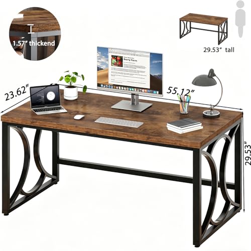 HSH Rustic Computer Desk,55 Inch Metal Wooden Home Office Writing Desk | Industrial Executive Desk for Work , Modern Student Gaming Computer PC Table,Work from Home,Sturdy Metal Frame,Easy Assembly - color: Rustic Brown